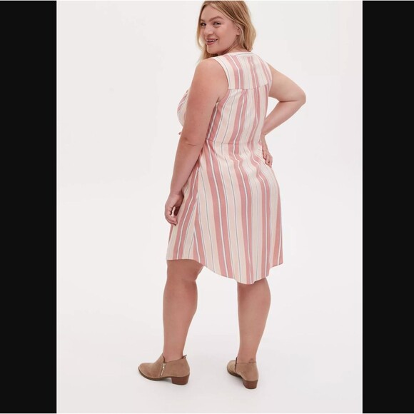 Torrid Mini Shirt Challis Dress 2X 18 20 Pink Stripe Zip Front Sleeveless READ - Picture 11 of 16